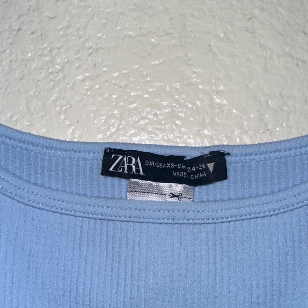 Zara Light Blue Ribbed Crop Top - Picture 2 of 3